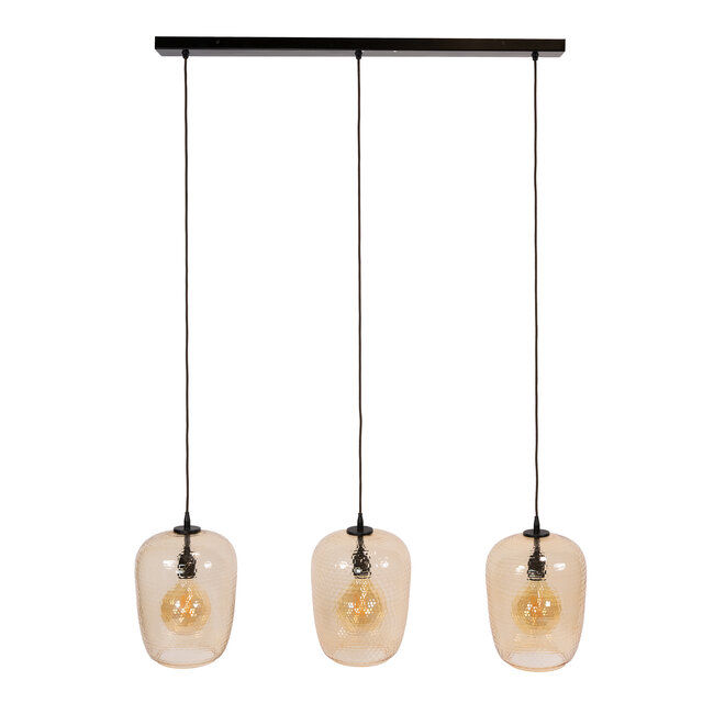 Hanglamp Amber Glas Brons 3 Lichtpunten - Python
