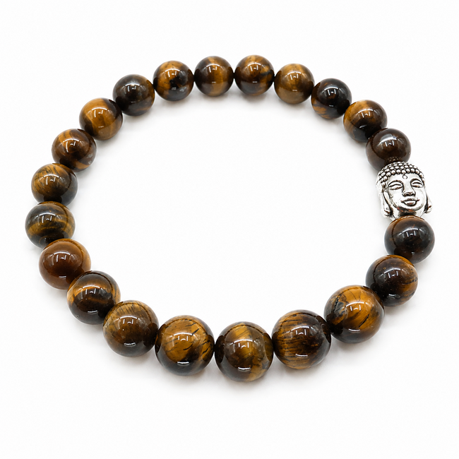 Armband Tijgeroog Boeddhahoofd in Cadeaudoos