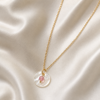 Ketting met Roze Toermalijn en Schelp - Goudkleurig
