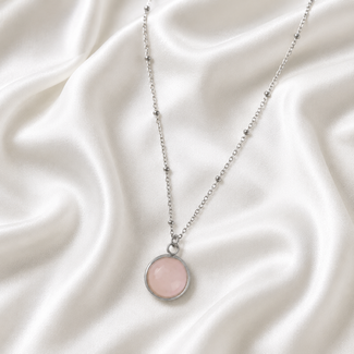 Ketting Rozenkwarts Edelsteen Zilverkleurig