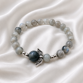 PuurSpirits Armband Labradoriet Edelsteen met Engelenvleugel