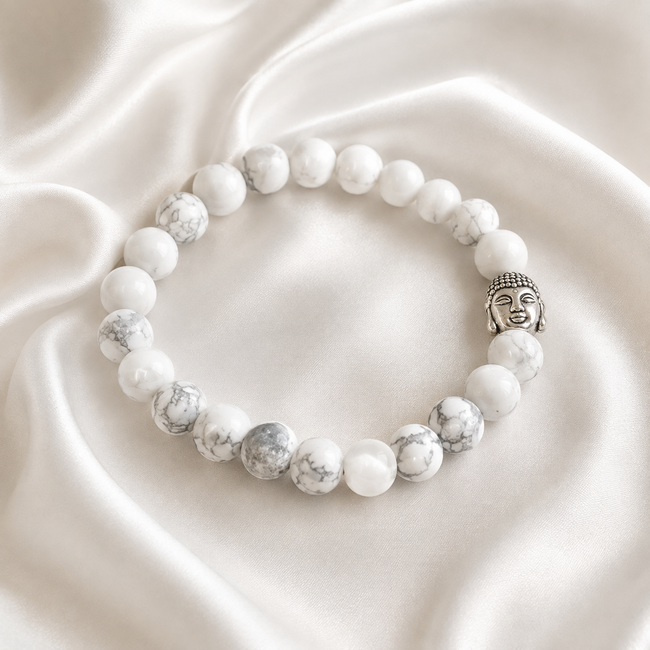 Armband Howliet Wit Boeddhahoofd Zilverkleurig