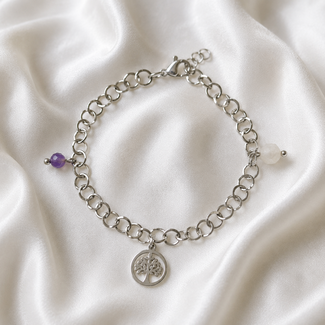 Armband Aventurijn Amethist met Levensboom Bedel