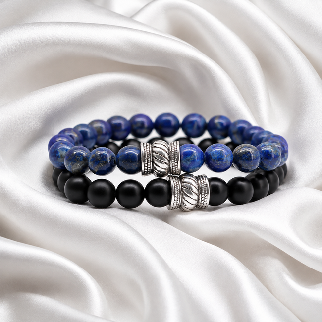 Armbanden Set Lapis Lazuli Zwarte Onyx 8 mm - Heren