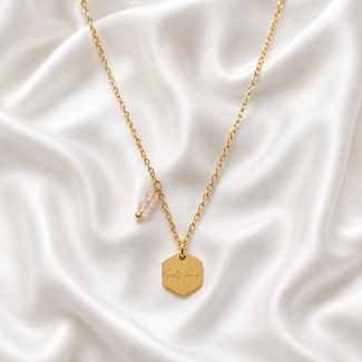 Ketting Rozenkwarts Self Love Goudkleurig