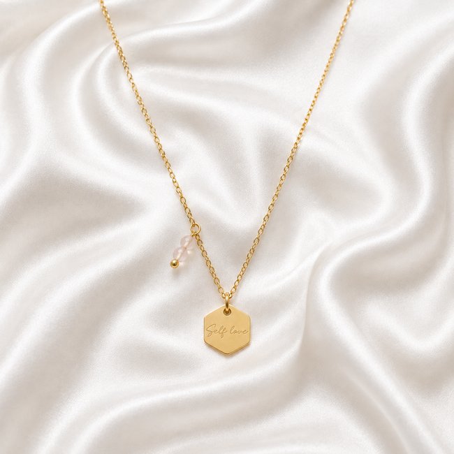 Ketting Rozenkwarts Self Love Goudkleurig