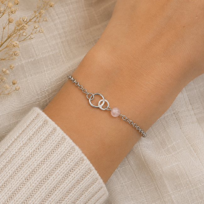 Armband Rozenkwarts Edelsteen met Ringen Bedel