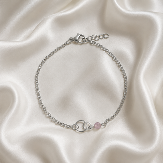 Armband Rozenkwarts Edelsteen met Ringen Bedel