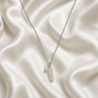 Ketting Rozenkwarts Maansteen Edelsteen Zilverkleurig