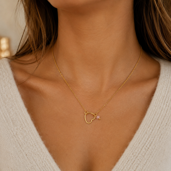 Ketting Toermalijn Edelsteen met Hartje Goudkleurig