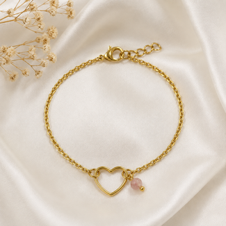 Armband Toermalijn Edelsteen met Hartje Goudkleurig