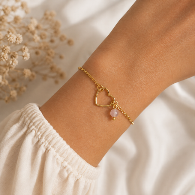 Armband Toermalijn Edelsteen met Hartje Goudkleurig
