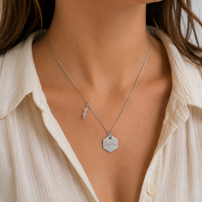 Ketting Rozenkwarts Self Love Zilverkleurig