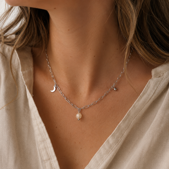 Ketting Jade Zilverkleurig met Maan Bedel