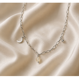 Ketting Jade Zilverkleurig met Maan Bedel