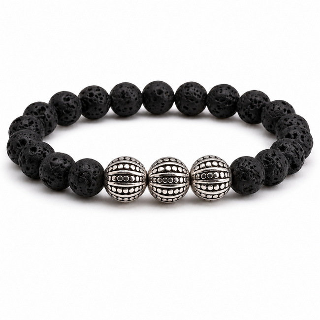 Armband Lavasteen 8 mm Kralen voor Heren