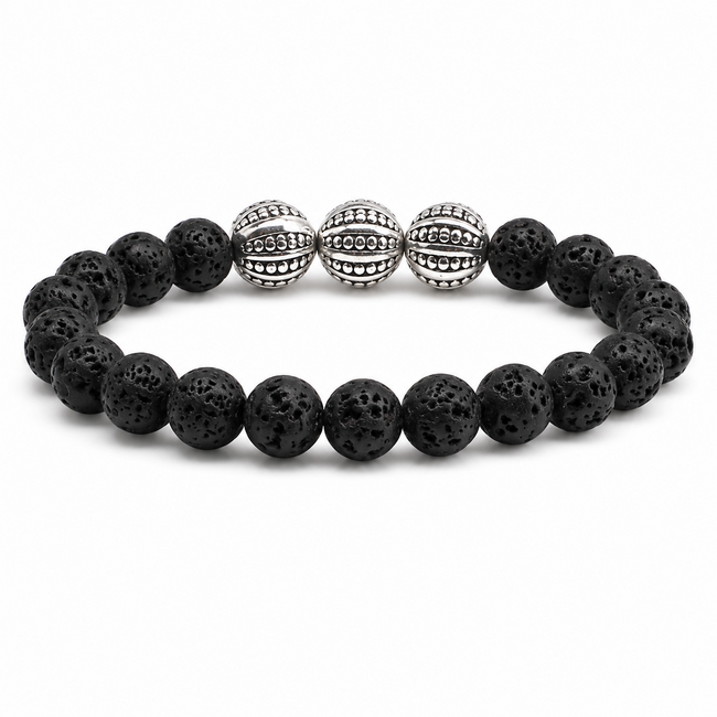 Armband Lavasteen 8 mm Kralen voor Heren