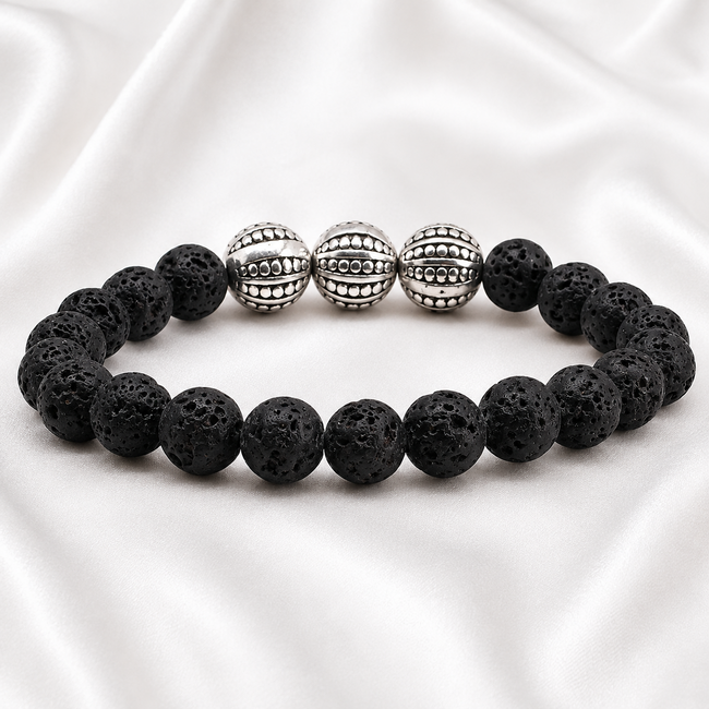 Armband Lavasteen 8 mm Kralen voor Heren