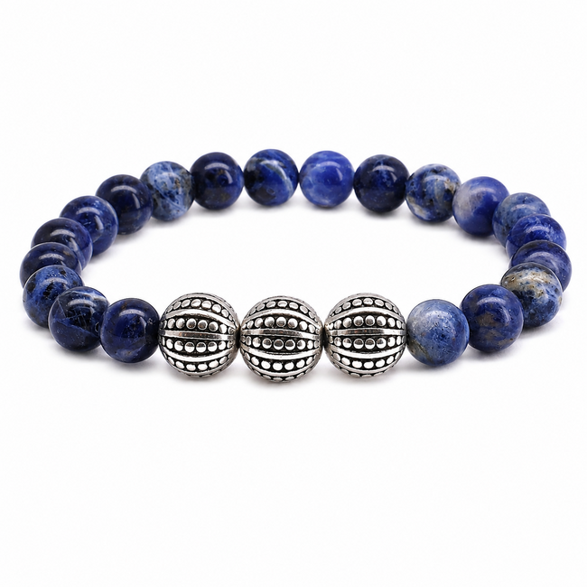 Armband Sodaliet Edelsteen 8 mm Kralen voor Heren
