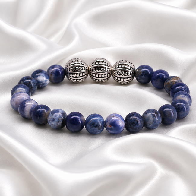 Armband Sodaliet Edelsteen 8 mm Kralen voor Heren