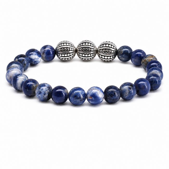 Armband Sodaliet Edelsteen 8 mm Kralen voor Heren