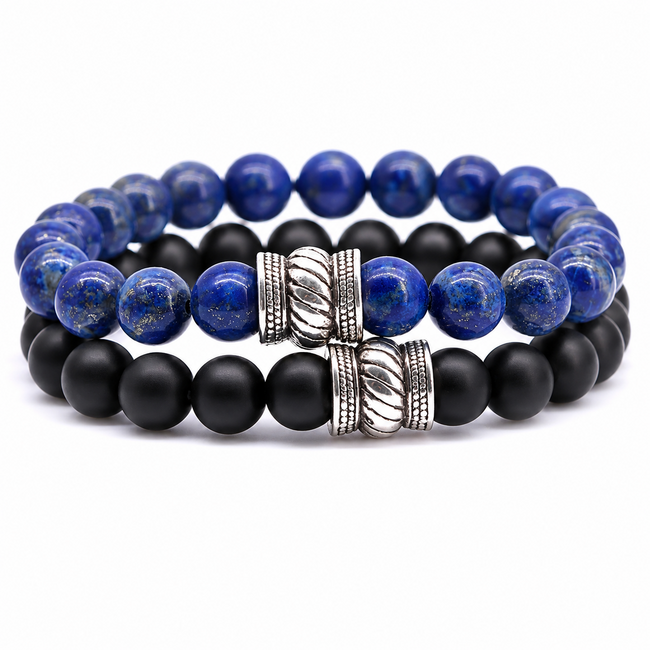 Armbanden Set Lapis Lazuli Zwarte Onyx 8 mm - Heren