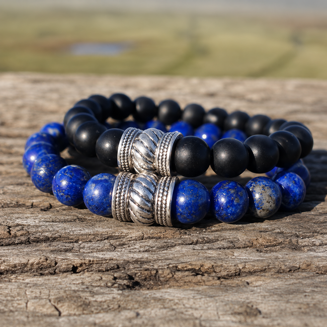 Armbanden Set Lapis Lazuli Zwarte Onyx 8 mm - Heren