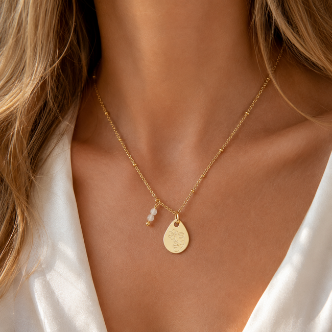 Ketting Maansteen Abstracte Vrouw Goudkleurig