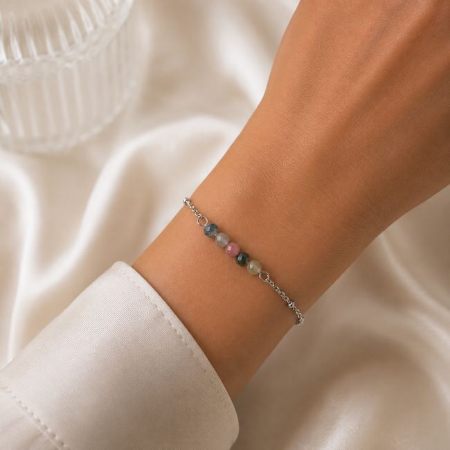 Armband Watermeloen Toermalijn Edelsteen Zilverkleurig