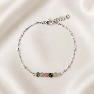 Armband Watermeloen Toermalijn Edelsteen Zilverkleurig