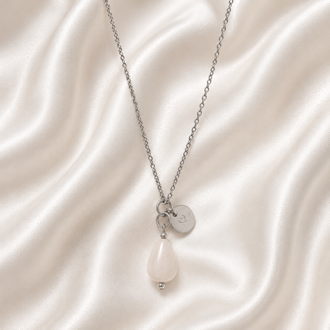Ketting Jade Edelsteen Love Bedel Zilverkleurig