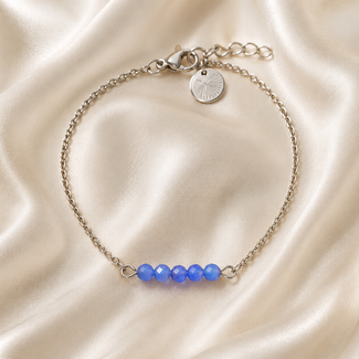Armband Blauwe Aventurijn Palmblad Bedel Zilverkleurig