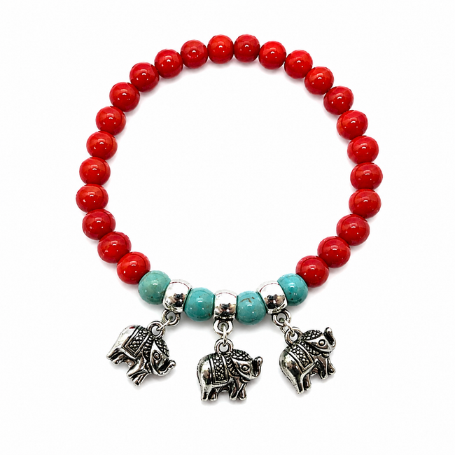 Armband Rood Koraal Edelsteen Olifant Bedels
