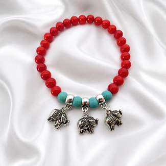 PuurSpirits Armband Rood Koraal Edelsteen Olifant Bedels