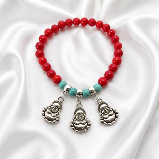PuurSpirits Armband Rood Koraal Edelsteen Boeddha Bedels
