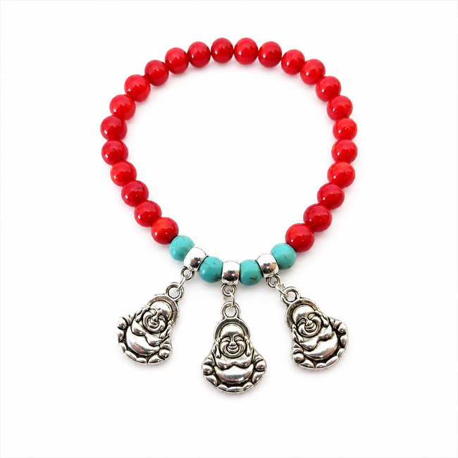 Armband Rood Koraal Edelsteen Boeddha Bedels