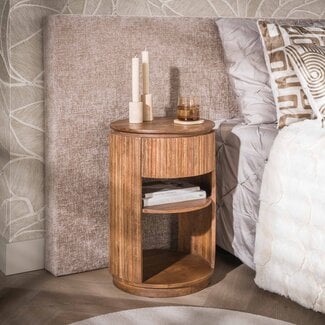 PS-Collection Nachtkastje Mangohout Zand 1 Lade Rond - Wave