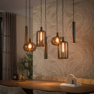 PS-Collection Hanglamp Rookglas Bruin Brons 7-Lichts - Serene