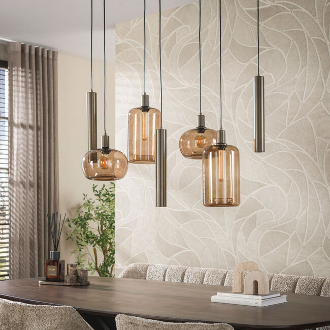 Hanglamp Rookglas Bruin Brons Metaal 7-Lichts - Serene