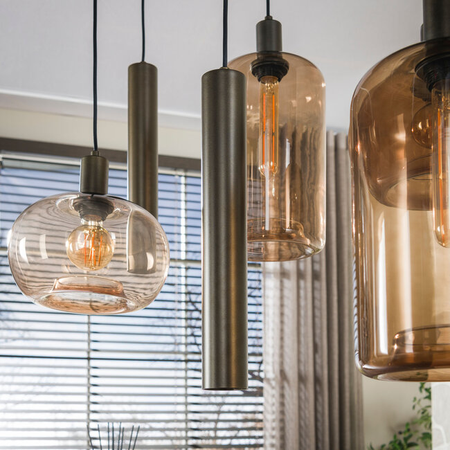 Hanglamp Rookglas Bruin Brons Metaal 7-Lichts - Serene