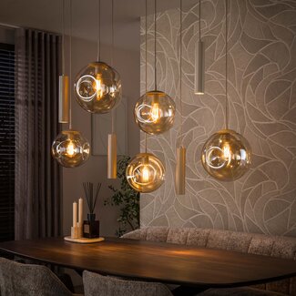 PS-Collection Hanglamp Amber Glas Beige Metaal 9-Lichts - Stellar