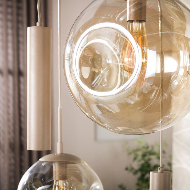 Hanglamp Amber Glas Beige Metaal 9-Lichts - Stellar