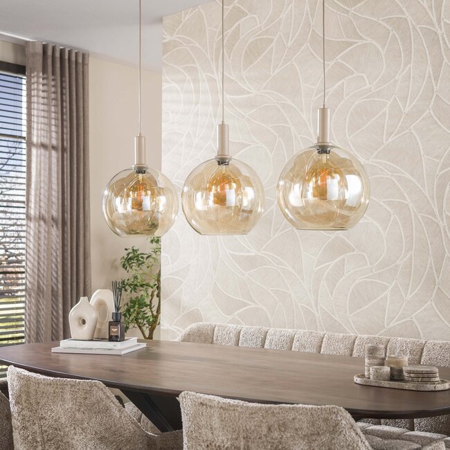 Hanglamp Amber Glas Beige Metaal 3-Lichts - Sfera