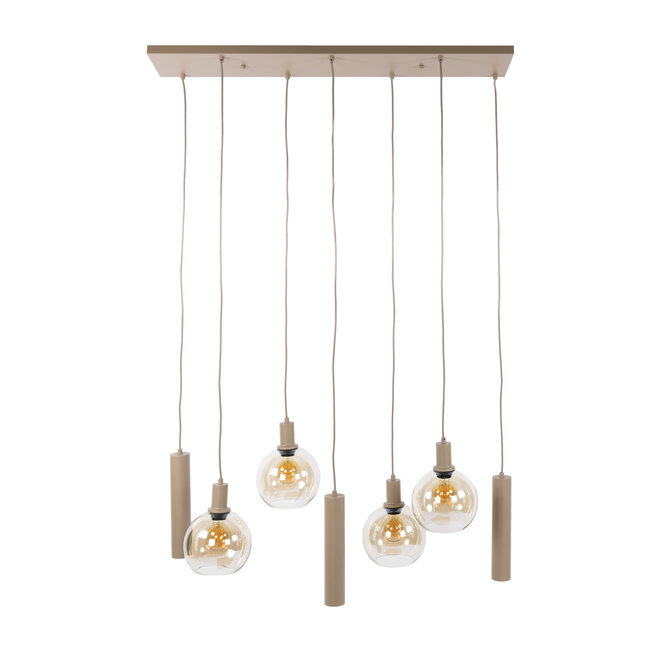 Hanglamp Amber Glas Beige Metaal 7-Lichts - Sfera