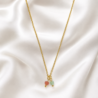 Ketting Aventurijn Edelsteen Hartjes Goudkleurig