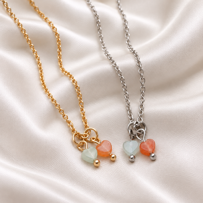 Ketting Aventurijn Edelsteen Hartjes Goudkleurig