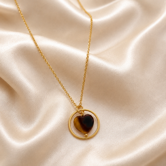 Ketting Tijgeroog Edelsteen Hartje Goudkleurig