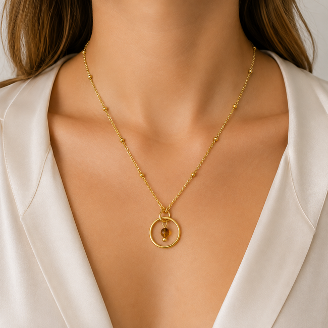 Ketting Tijgeroog Edelsteen Ring Goudkleurig
