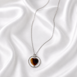 Ketting Tijgeroog Edelsteen Hartje Zilverkleurig