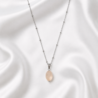 Ketting Rozenkwarts Edelsteen Facet Zilverkleurig